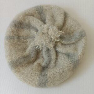 Donegal Design Women's White/Blue Stripe Mohair Knit Tam Hat